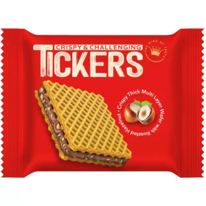 ویفر کرم دار کاکائویی فندقی با تکه های فندق تیکرز